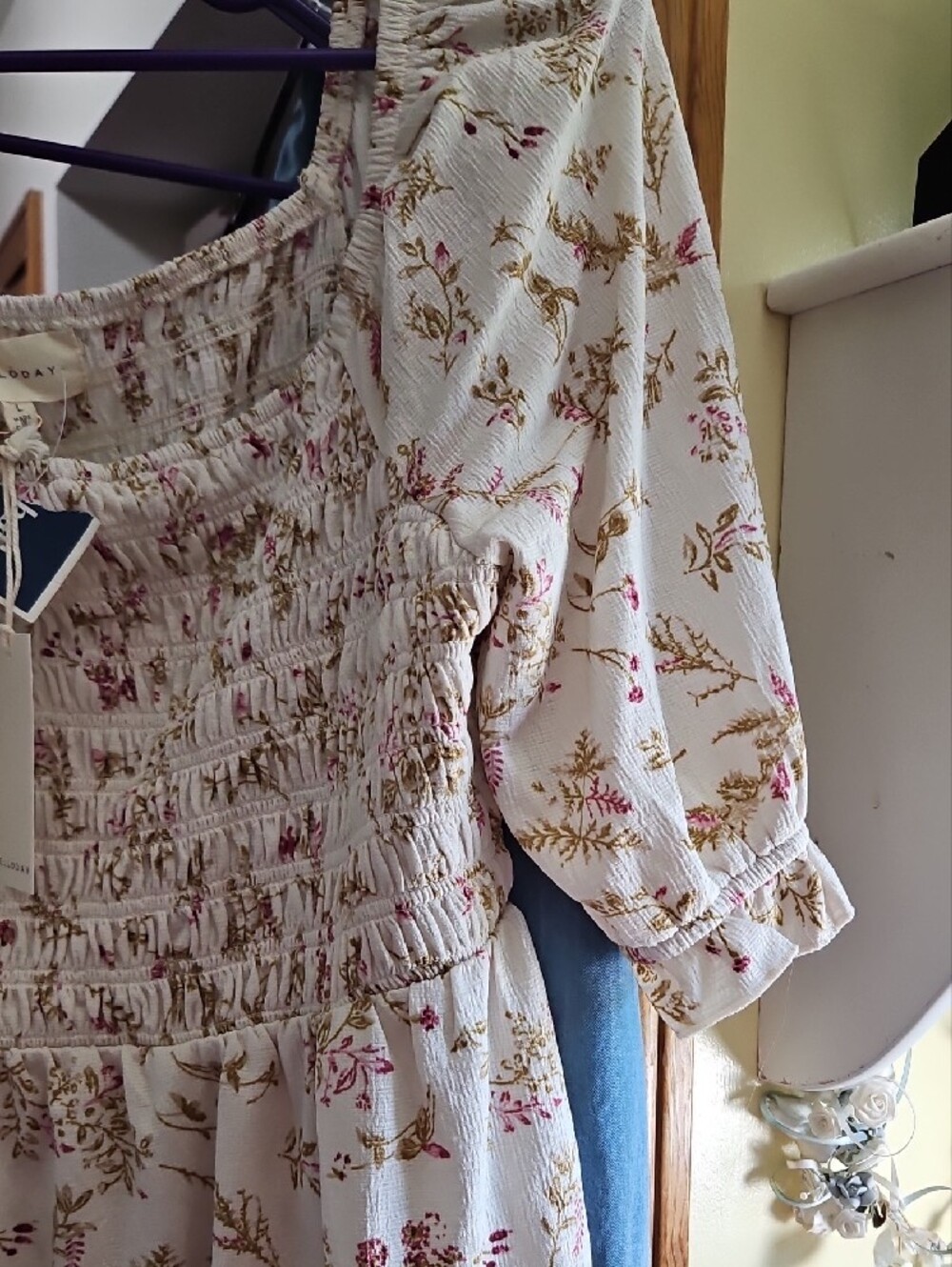 MELLODAY Cream Floral Smocked Peasant Tunic - Picture 3 of 5